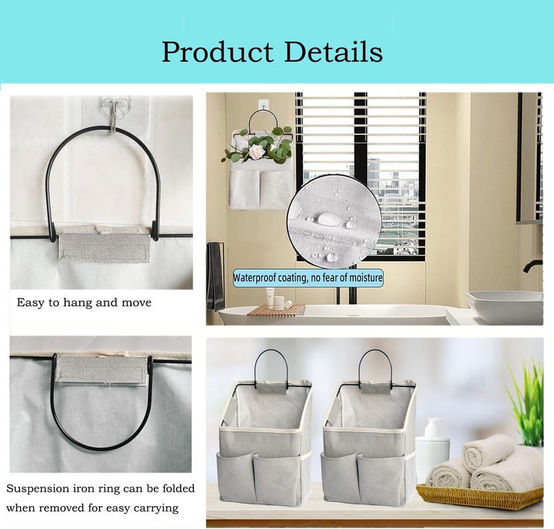 2 Pack Wall Hanging Storage Bag - Linen Fabric Door Hanging Storage Basket with Pockets - Image 3
