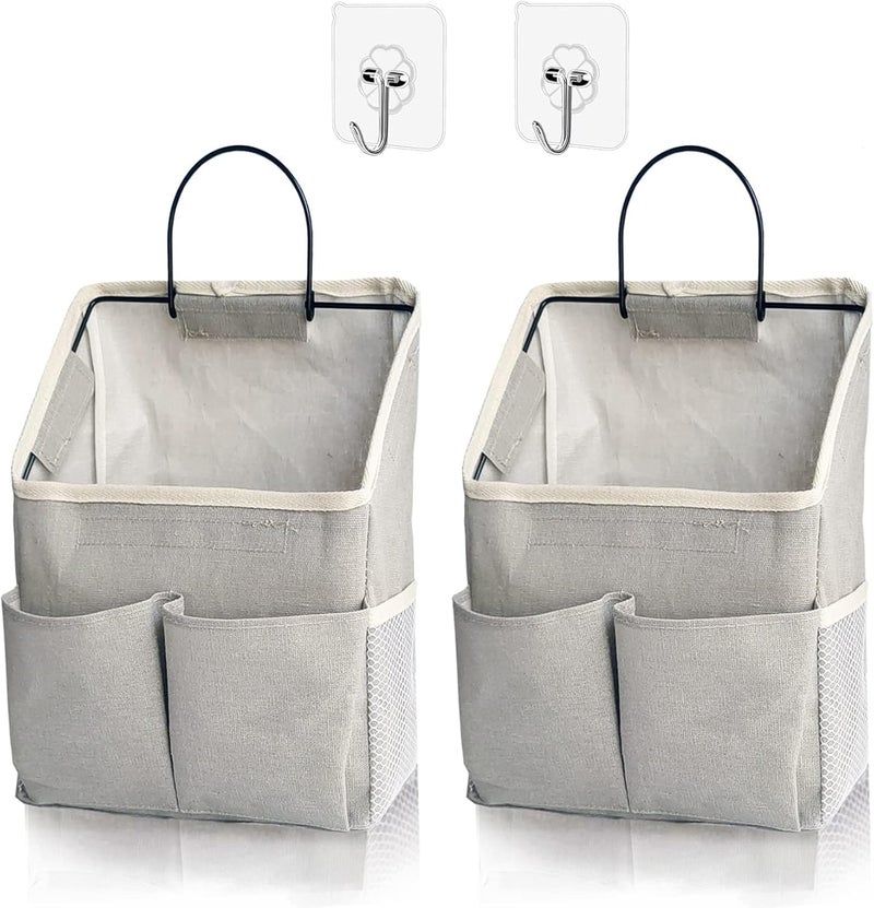 2 Pack Wall Hanging Storage Bag - Linen Fabric Door Hanging Storage Basket with Pockets - Image 1
