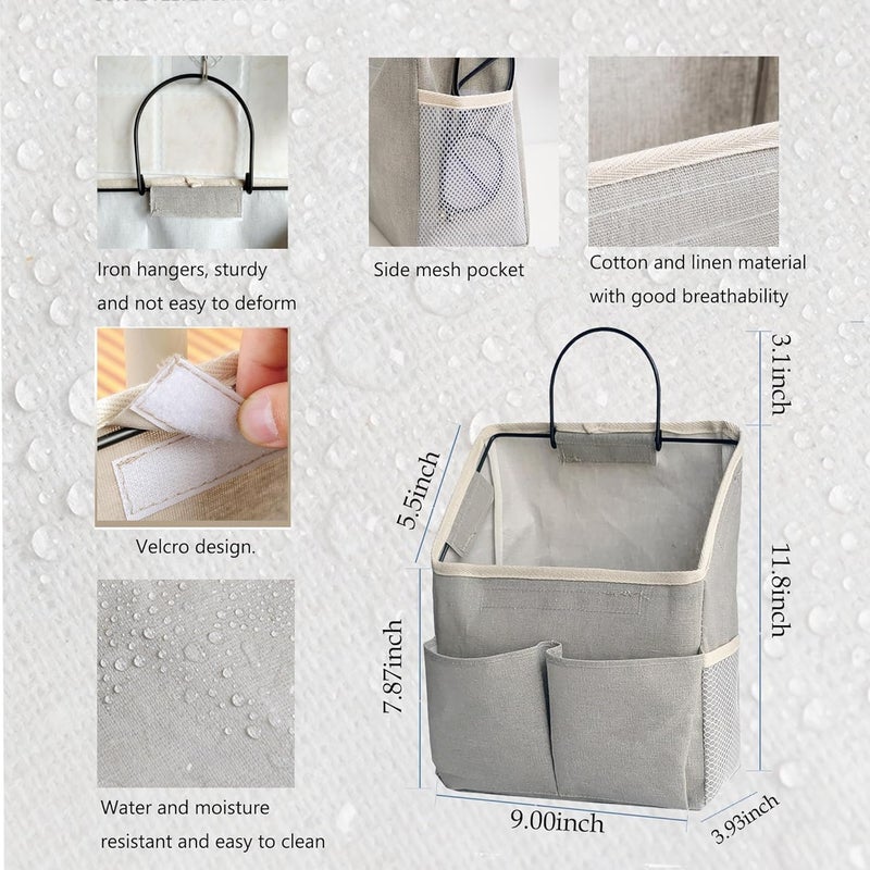 2 Pack Wall Hanging Storage Bag - Linen Fabric Door Hanging Storage Basket with Pockets - Image 2