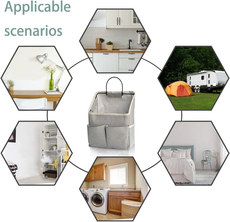 2 Pack Wall Hanging Storage Bag - Linen Fabric Door Hanging Storage Basket with Pockets - Image 5