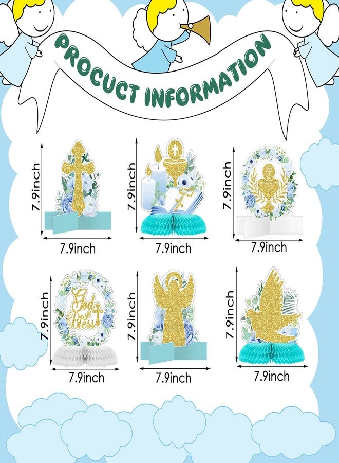 Faccito 10 Pcs Baptism Decorations First Communion Honeycomb Centerpieces for Tables, Glitter Baptism Party Supplies for Baby Shower, Birthday Celebration First Communion Decor(Light Blue Series) - Image 2