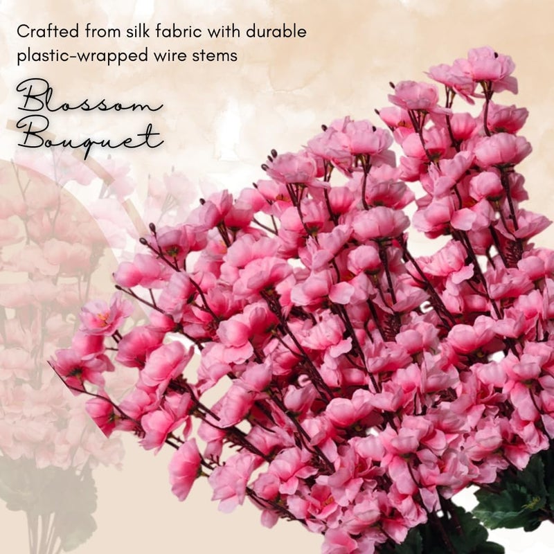 Sheux Artificial Flower Bunch or Cherry Blossom (Pink) Realistic Silk Flowers for Home Decor, Wedding, and Office Arrangements, Artificial Plant for Decoration(2 Piece) - Image 3