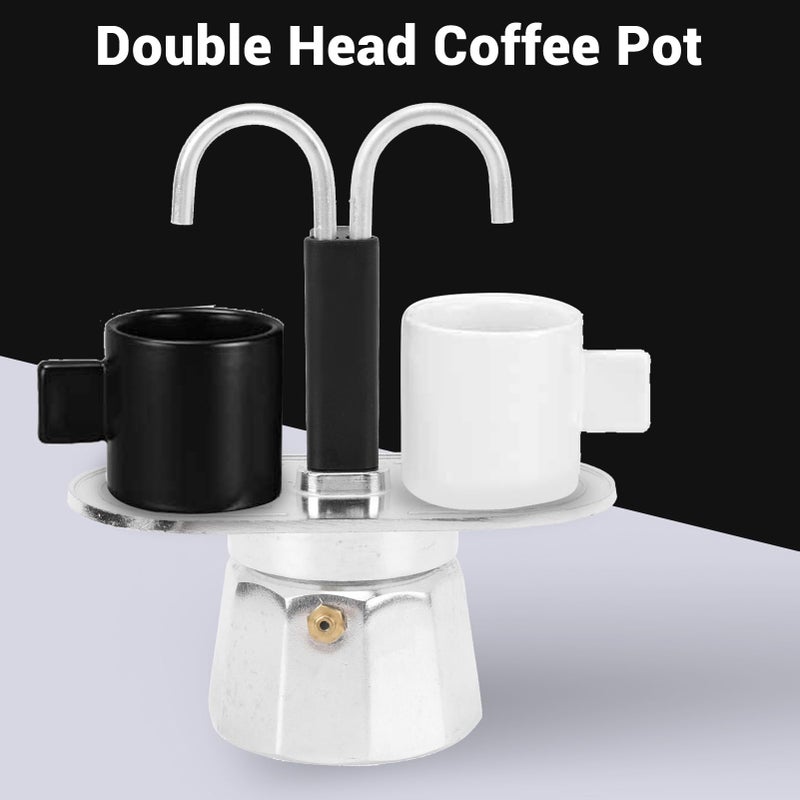 Focket 2 Cup Stovetop Espresso Maker, 100ml Double Head Coffee Pot Classic Italian Coffee Maker Espresso Maker Stovetop, DIY Conduit Coffee Pot for Home Cafe (Decagon Base) - Image 2