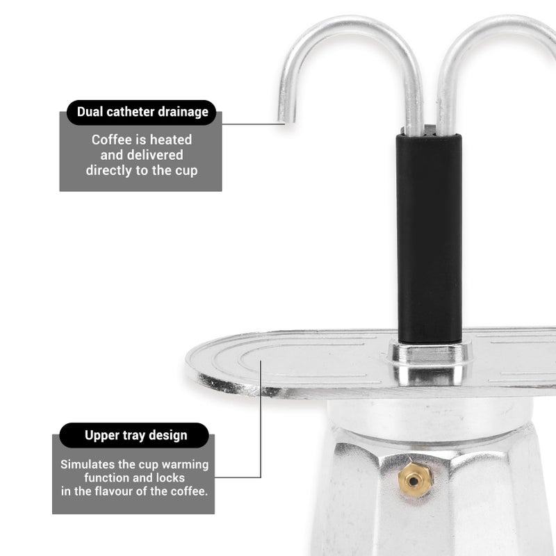 Focket 2 Cup Stovetop Espresso Maker, 100ml Double Head Coffee Pot Classic Italian Coffee Maker Espresso Maker Stovetop, DIY Conduit Coffee Pot for Home Cafe (Decagon Base) - Image 4