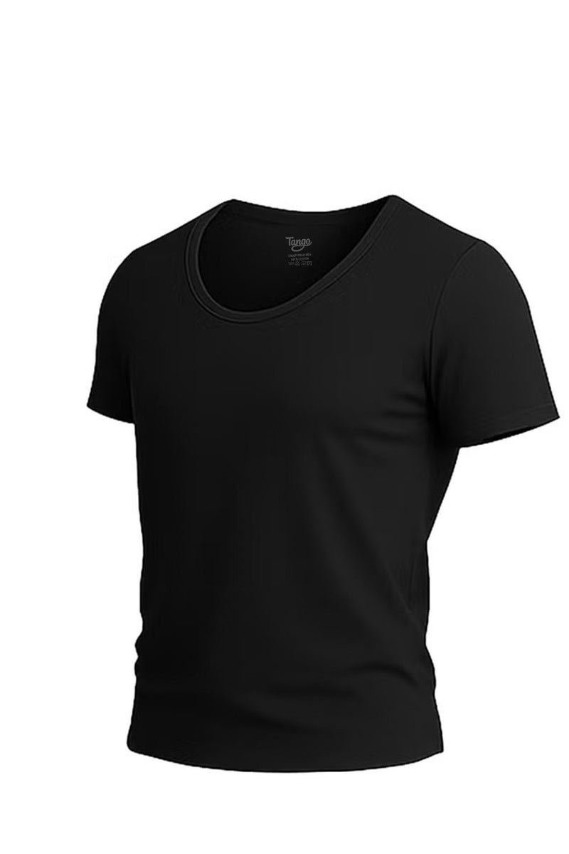 Tango Tango Under-Shirt 100% Cotton Wide Neckline (Black) - Image 3