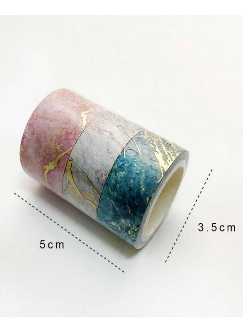 Oasisgalore - 3 Rolls Multicolor Marble Grain Gold Veins Washi Tape for Arts, DIY Crafts, Journal Supplies,Card/Gift Wrapping - Image 1