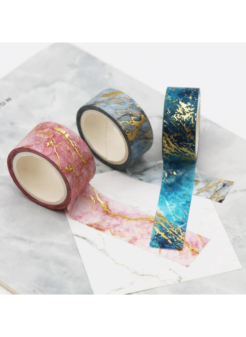 Oasisgalore - 3 Rolls Multicolor Marble Grain Gold Veins Washi Tape for Arts, DIY Crafts, Journal Supplies,Card/Gift Wrapping - Image 1