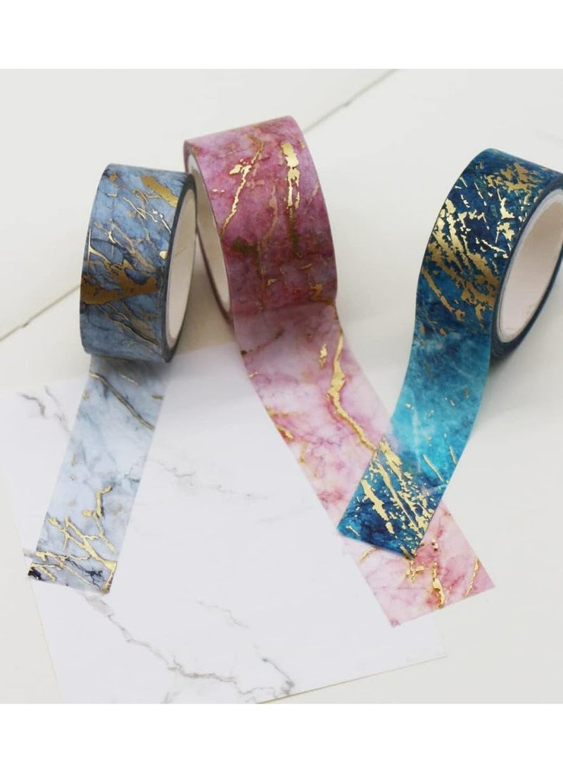 Oasisgalore - 3 Rolls Multicolor Marble Grain Gold Veins Washi Tape for Arts, DIY Crafts, Journal Supplies,Card/Gift Wrapping - Image 1