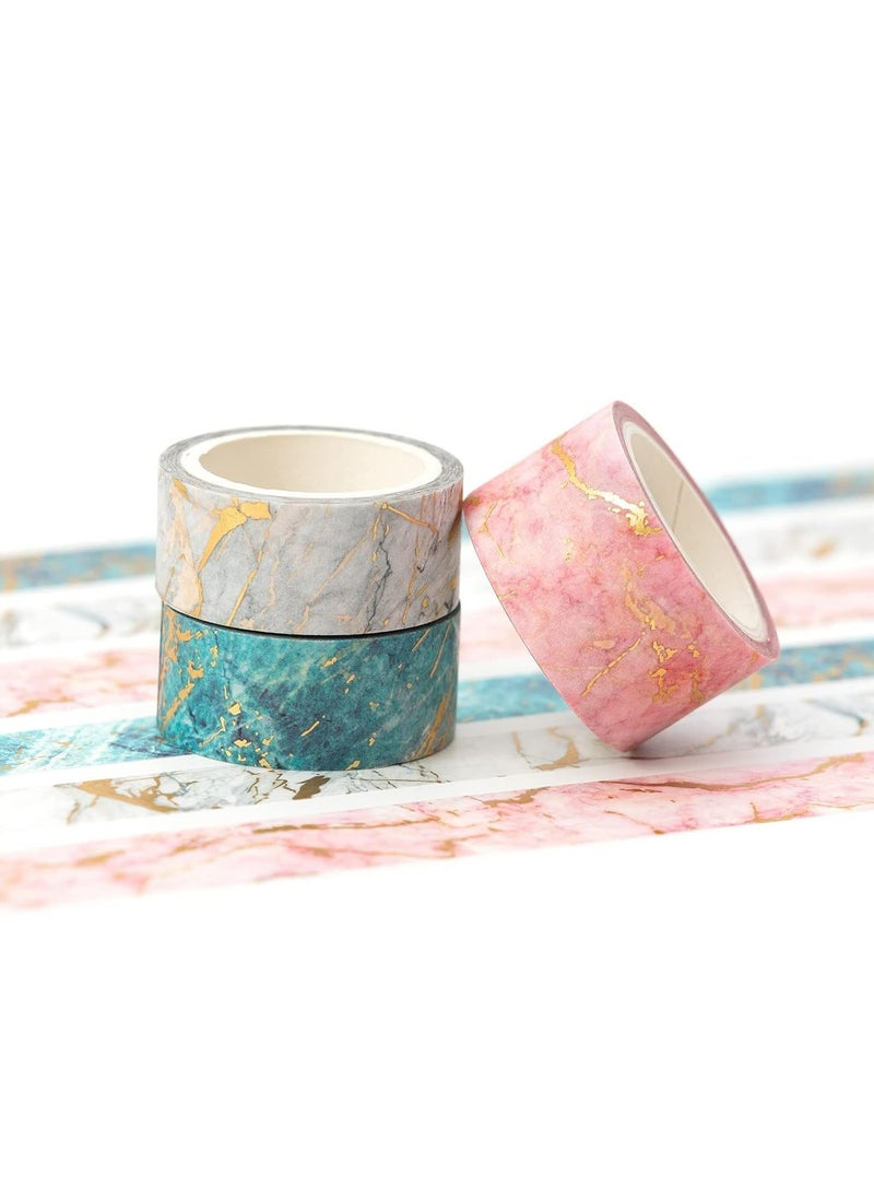Oasisgalore - 3 Rolls Multicolor Marble Grain Gold Veins Washi Tape for Arts, DIY Crafts, Journal Supplies,Card/Gift Wrapping - Image 1
