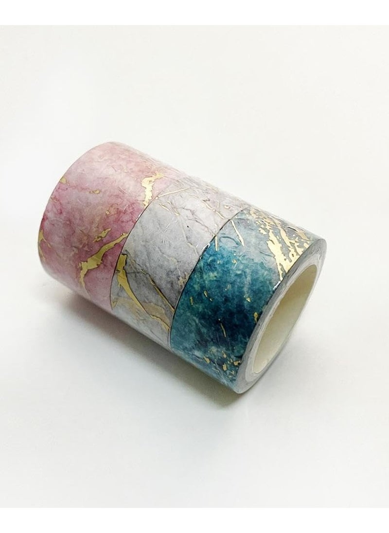 Oasisgalore - 3 Rolls Multicolor Marble Grain Gold Veins Washi Tape for Arts, DIY Crafts, Journal Supplies,Card/Gift Wrapping - Image 1