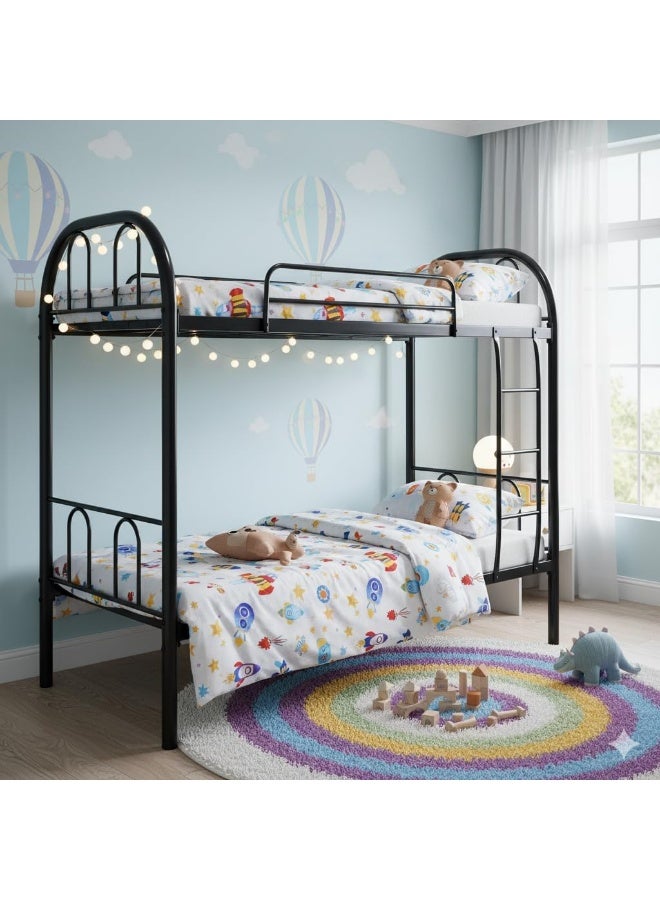 Pioneer Heavy Duty Metal Bunk Bed – Twin Over Twin Steel Frame with Guardrails & Ladder – Black Finish - Image 4