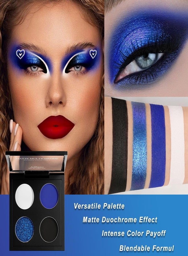 Afflano Multichrome Vibrant Blue Eyeshadow Palette, 4-Color Highly Pigmented Long-Lasting Blue Eyeshadow Makeup, Blendable Duochrome Shimmer Matte Shades for Natural & Smoky Eye Looks Travel-Size - Image 2