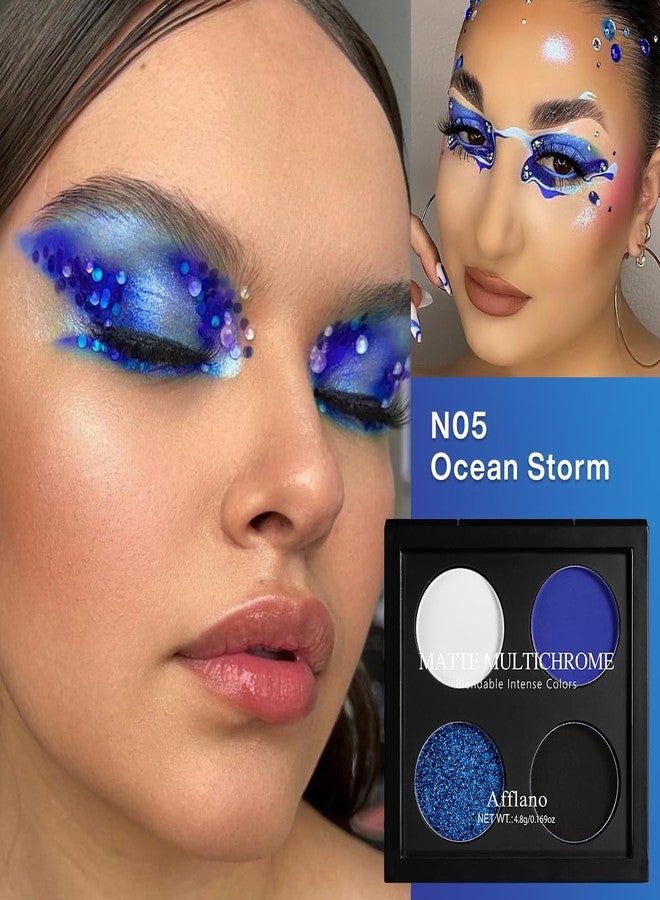Afflano Multichrome Vibrant Blue Eyeshadow Palette, 4-Color Highly Pigmented Long-Lasting Blue Eyeshadow Makeup, Blendable Duochrome Shimmer Matte Shades for Natural & Smoky Eye Looks Travel-Size - Image 3