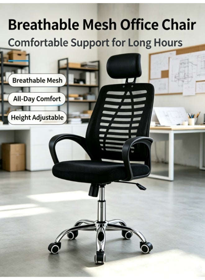CityRiya-Long Breathable Mesh High Back Desk Chair, Height Adjustable Rotating Office Computer Chair with Headrest for Office, Study Room & Home Work (BGY-001) - Image 1