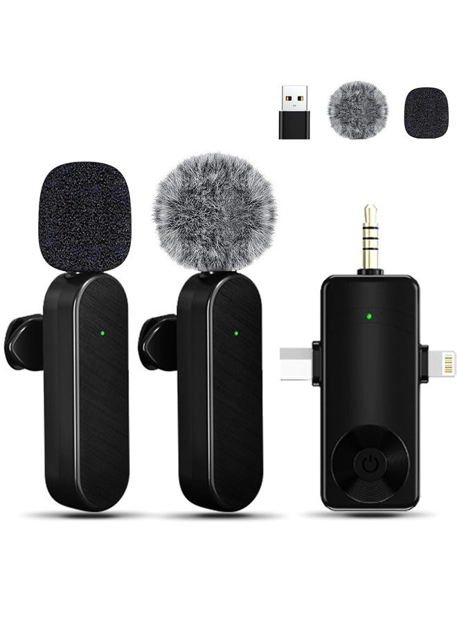 Mini Microphone for iPhone Android Camera iPad USB-C, 4 in 1 Professional Wireless Lavalier Lapel Microphone for Recording, Live Stream, YouTube, Facebook, TikTok, Vlog (2 Pcs) - Image 1