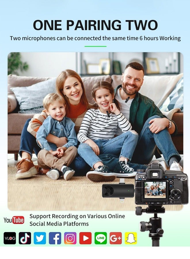 Mini Microphone for iPhone Android Camera iPad USB-C, 4 in 1 Professional Wireless Lavalier Lapel Microphone for Recording, Live Stream, YouTube, Facebook, TikTok, Vlog (2 Pcs) - Image 2