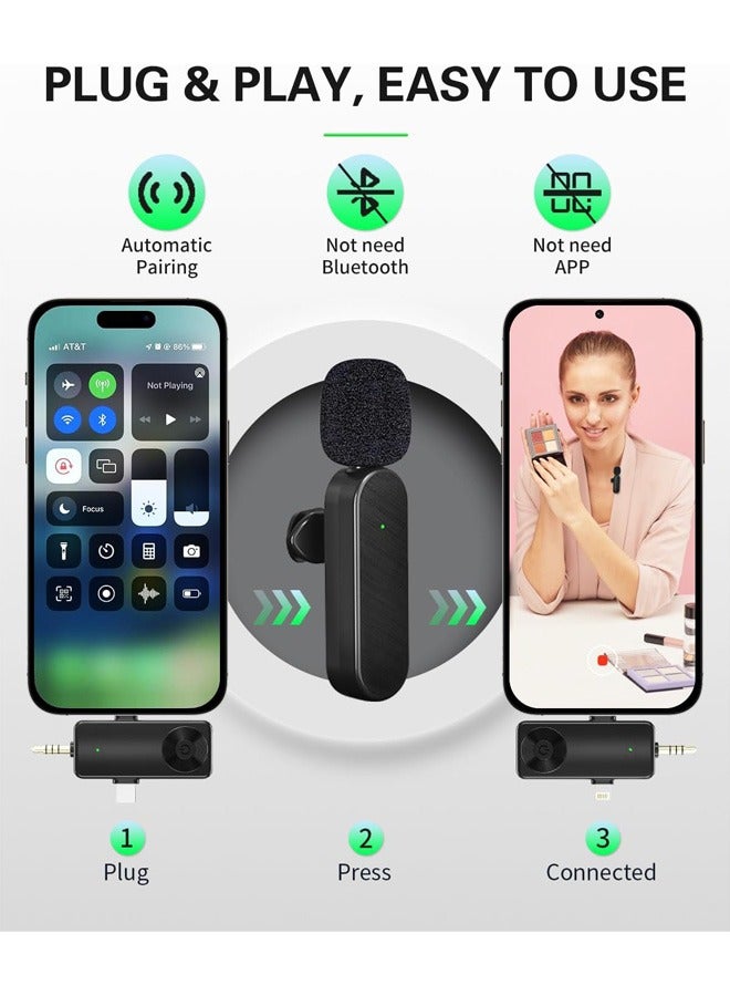 Mini Microphone for iPhone Android Camera iPad USB-C, 4 in 1 Professional Wireless Lavalier Lapel Microphone for Recording, Live Stream, YouTube, Facebook, TikTok, Vlog (2 Pcs) - Image 4