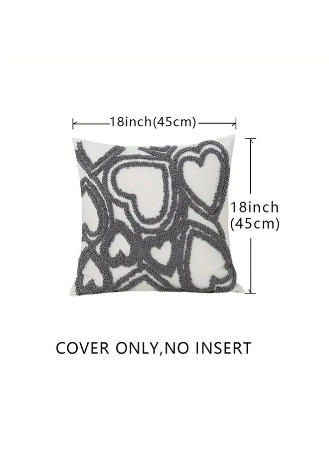 Gray Heart Embroidery Pillow Cover Tufted Boho Cushion Case For Sofa Bedroom Decor - Image 3
