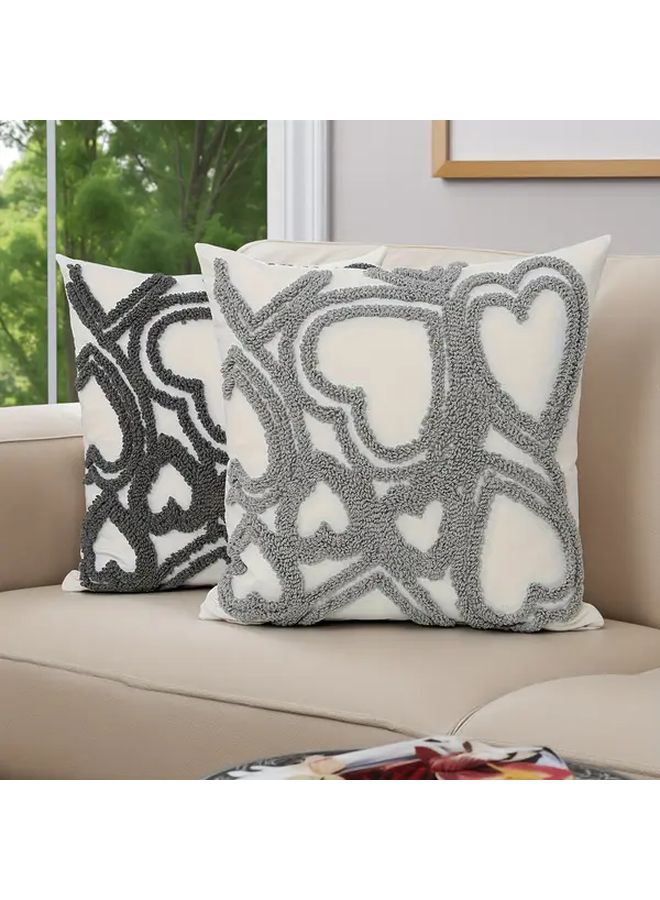 Gray Heart Embroidery Pillow Cover Tufted Boho Cushion Case For Sofa Bedroom Decor - Image 4