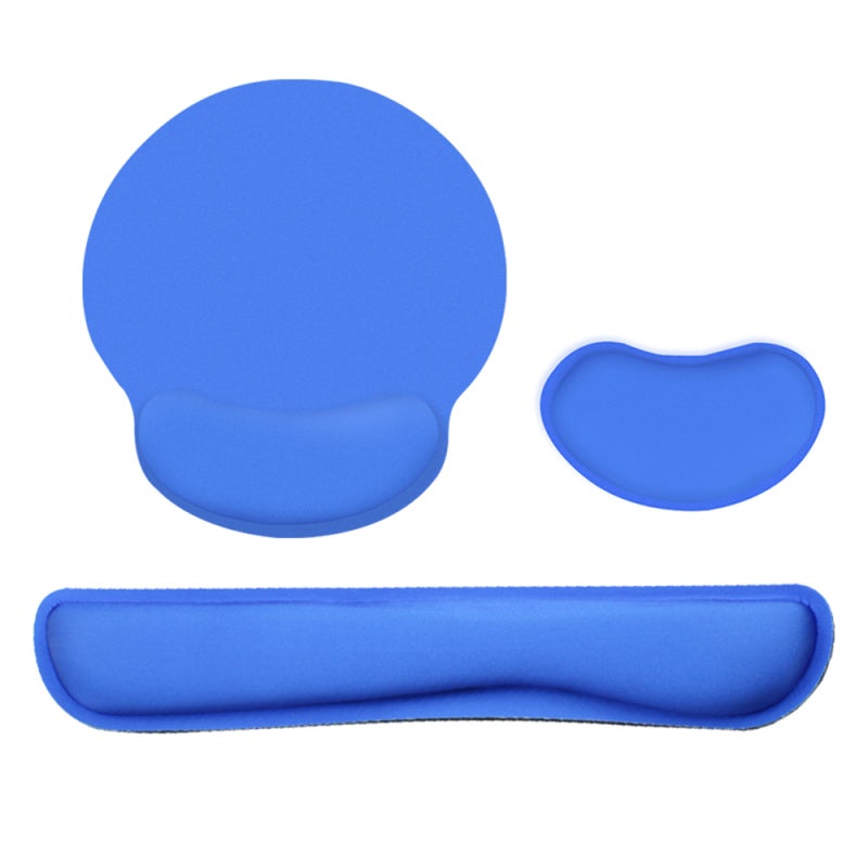 Ergonomic Keyboard Wrist Rest 1 Set Blue - Memory Cotton Soft Elastic Support Lycra Breathable Surface Anti-slip Rubber Base for Office Gaming Daily Computer Use - Image 1