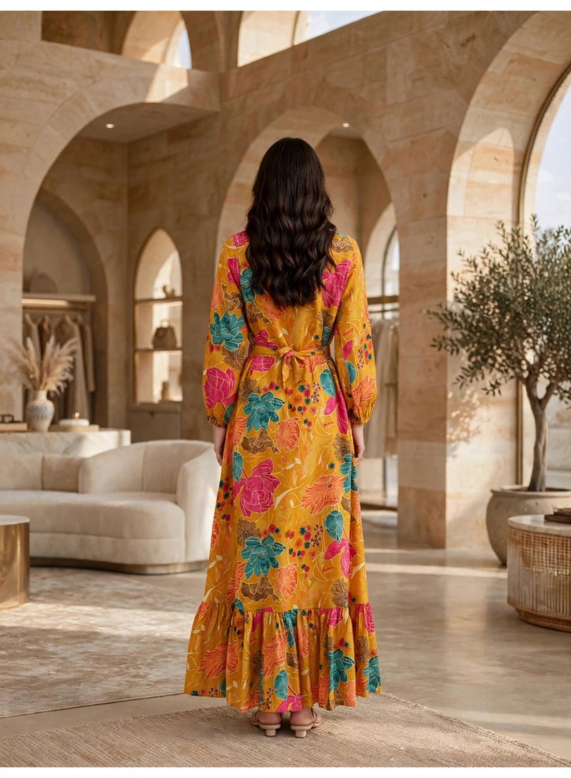 IKKXA Floral Buttoned Maxi Dress IK20Yellow - Image 5
