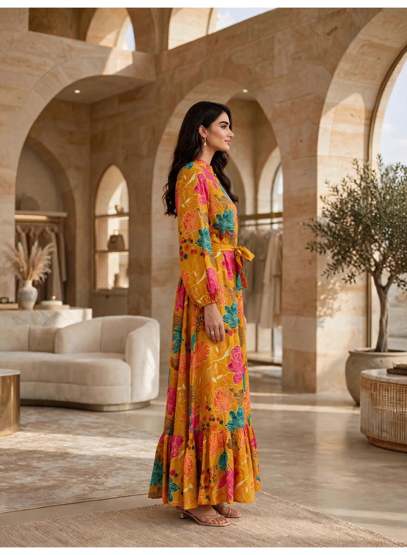 IKKXA Floral Buttoned Maxi Dress IK20Yellow - Image 3