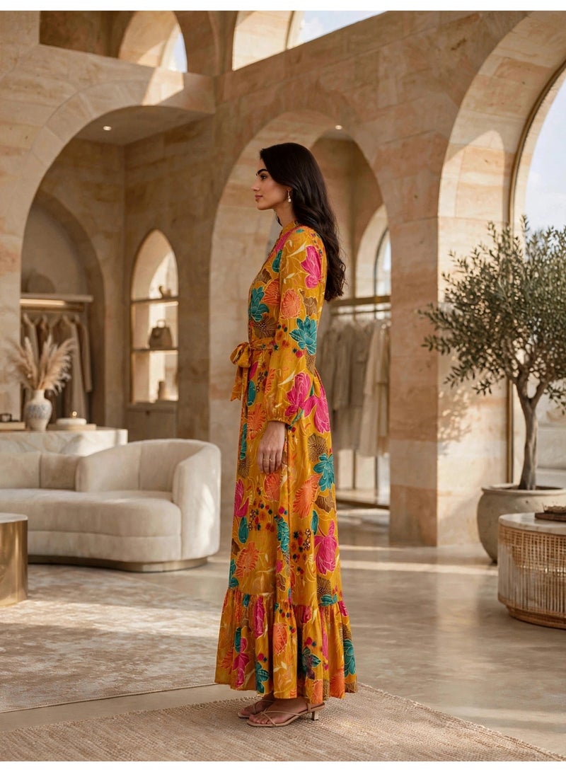IKKXA Floral Buttoned Maxi Dress IK20Yellow - Image 4