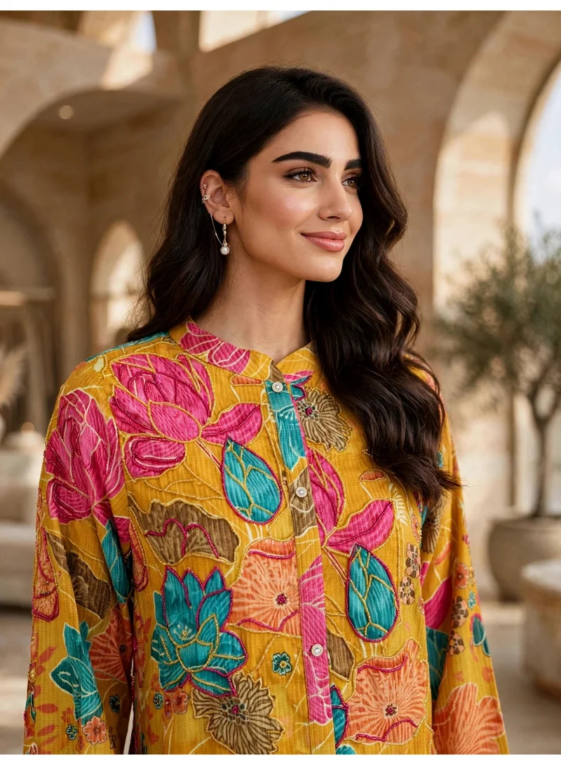 اكسا جلابية رونق الزهور المتفتحة IK20Yellow