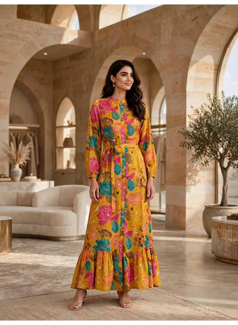اكسا جلابية رونق الزهور المتفتحة IK20Yellow