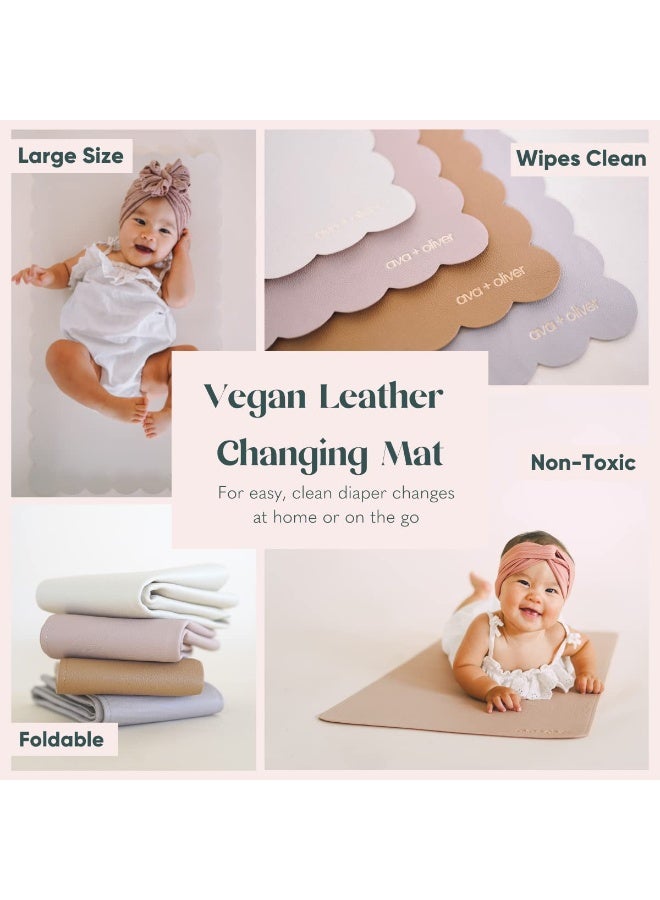 Ava + Oliver Vegan Leather Baby Changing Mat (16 X 30 in) - Multipurpose Wipeable and Portable Diaper Changing Mat - Foldable Travel Changing Mat (Grey) - Image 3
