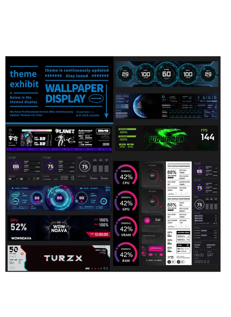 Display Sensor Panel, 8.8in Quickly PC Temperature Display Sensor Panel, Computer Temp Monitor, PC Sensor Panel Secondary Screen, PC Sensor Panel for PC ARGB Computer Case (White)