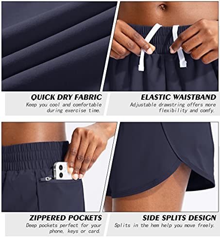 Soothfeel Womens Running Shorts with Zipper Pockets High Waisted Athletic Gym Workout Shorts for Women with Liner - Image 4
