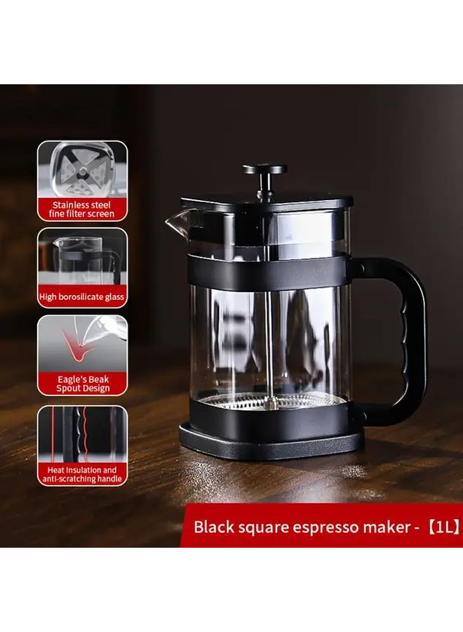 Black Manual Coffee Press Pot with Built in Filter French Espresso Latte Maker - Image 1