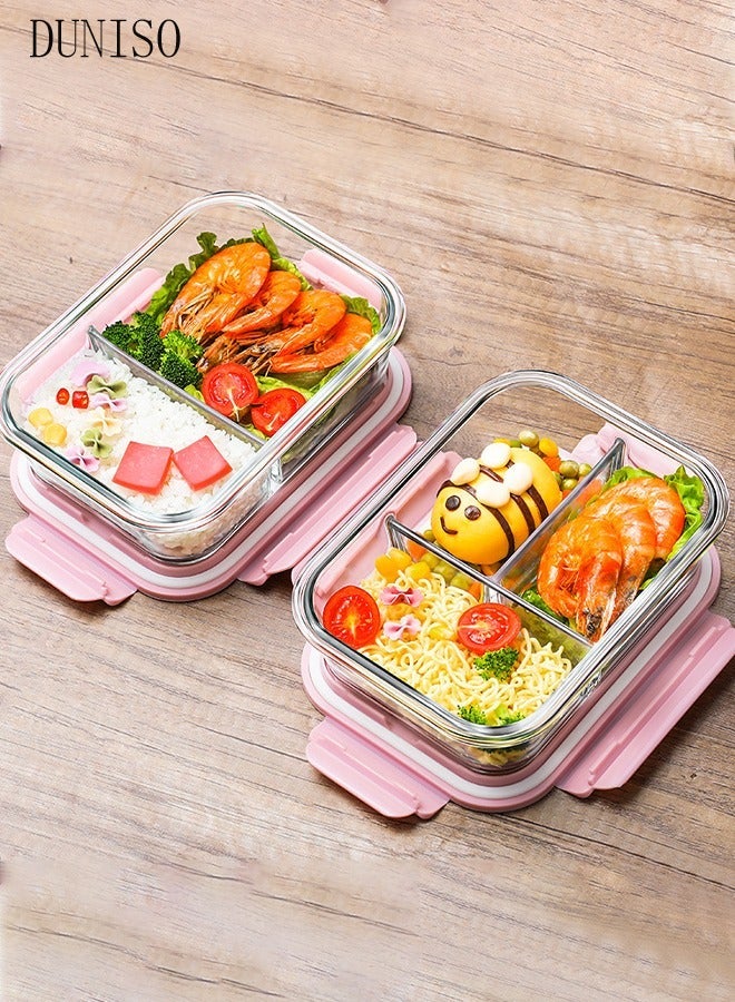 DUNISO Glass Lunch Boxes - 680ml [Set of 2], Leak proof Food Container for Kids & Adults,Insulated Bag Tableware Included, Dishwasher, Freezer & Microwave Safe  (Rock Pink) - Image 4