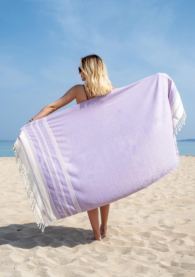 DEMMEX Certified 100% Organic Turkish Cotton Beach and Bath Towel - Hammam Peshtemal Towel, Blanket - Oversized, Quick Dry, Sand Free, Compact -Diamond Weave, Prewashed, Made in Turkey, 180x90, Lilac - Image 4