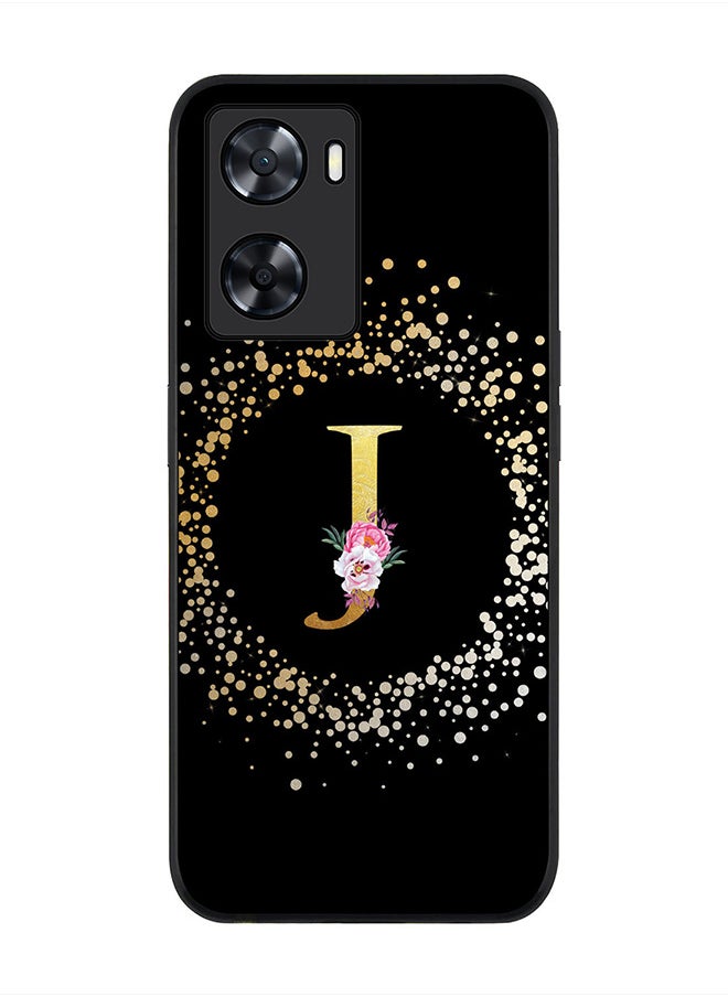 Stylizedd Rugged Black edge case for Oppo A57 4G, Slim fit Rubber Edges Thin Cover -  Custom Monogram Initial Letter Floral Pattern Alphabet - J  (Black )  - Image 1