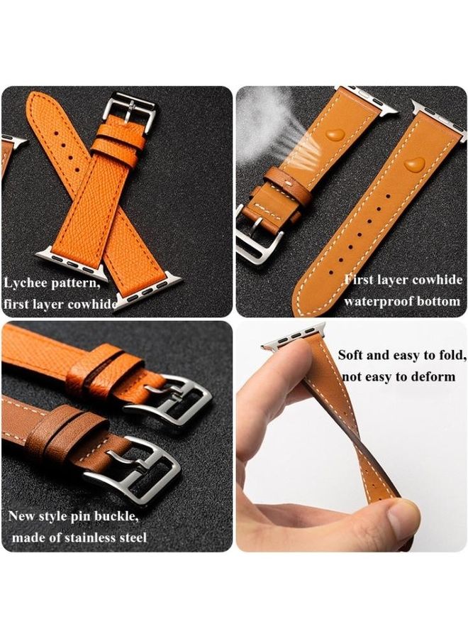 NIBEMINENT Business Cowhide Strap Watchband For Apple Watch Series 6&SE& 5&4 40mm/3 & 2 1 38mm Light Brown - Image 4