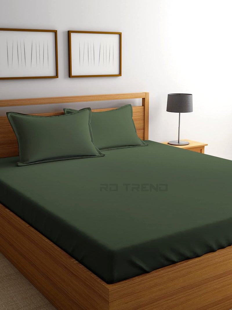 RD TREND® Premium Elastic Fitted Solid Bedsheets for King Size Double Bed(78x72x8 Inches) with 2 Pillow Covers Size (18x28 Inches) Color- Military Green, 210 TC - Image 5