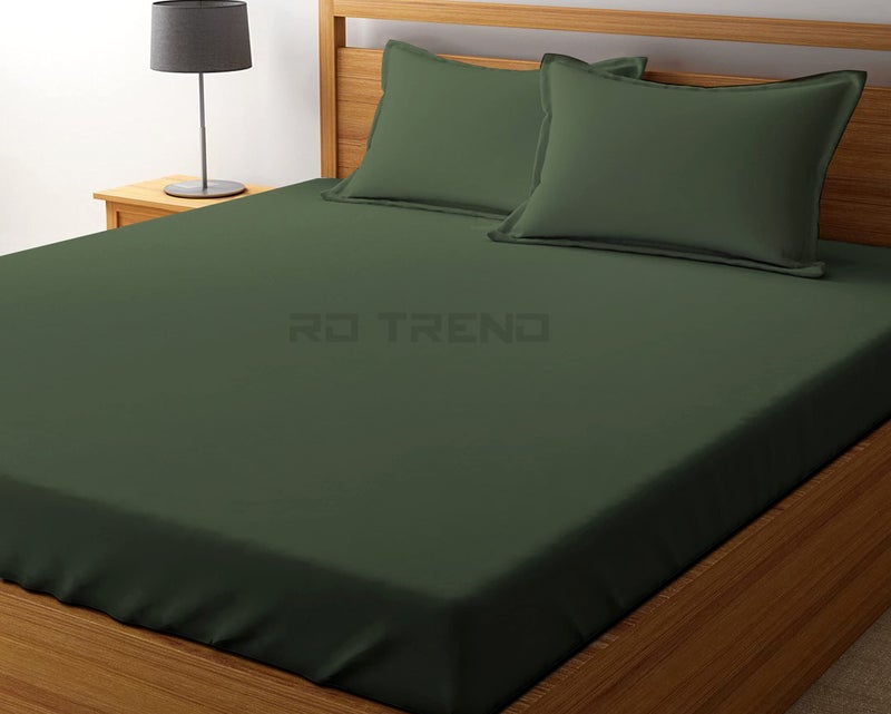 RD TREND® Premium Elastic Fitted Solid Bedsheets for King Size Double Bed(78x72x8 Inches) with 2 Pillow Covers Size (18x28 Inches) Color- Military Green, 210 TC - Image 4