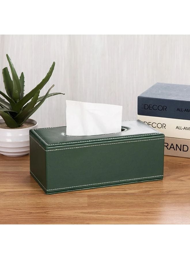 Green Leather Tissue Box Holder For Car Desktop Home Living Room - Image 1