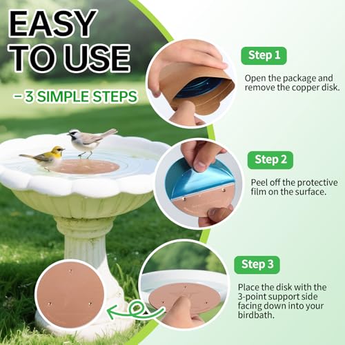 Bessny 2 Pack Bird Bath Copper Discs, 99.9% Pure Copper Cleaner with Triple-Point Support, Reinforced Design for Safe Clean Water, Universal Fit for Outdoor Birdbaths and Bowls, All-Season Use - Image 5