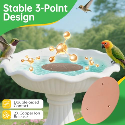 Bessny 2 Pack Bird Bath Copper Discs, 99.9% Pure Copper Cleaner with Triple-Point Support, Reinforced Design for Safe Clean Water, Universal Fit for Outdoor Birdbaths and Bowls, All-Season Use - Image 3
