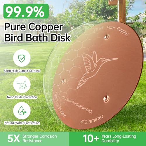 Bessny 2 Pack Bird Bath Copper Discs, 99.9% Pure Copper Cleaner with Triple-Point Support, Reinforced Design for Safe Clean Water, Universal Fit for Outdoor Birdbaths and Bowls, All-Season Use - Image 2