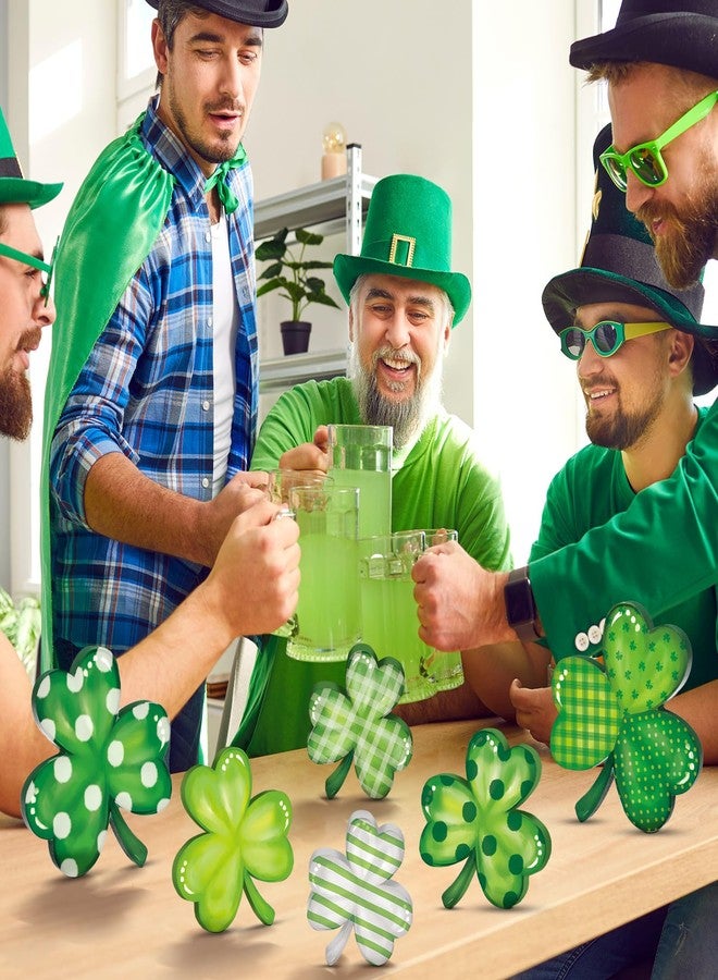 Funnymoom ٦ قطع من ديكورات النفل الخشبي لعيد القديس باتريك، قطعة مركزية خضراء على شكل نفل طاولة، صينية متعددة الطبقات مزينة بنفل أيرلندي للمنزل والمكتب والرف. - Image 4