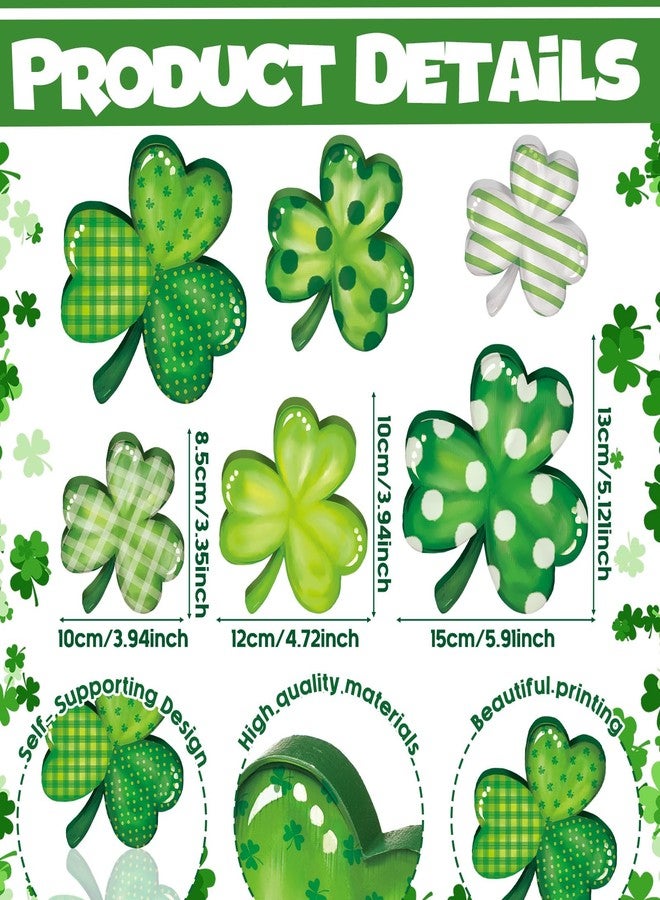 Funnymoom ٦ قطع من ديكورات النفل الخشبي لعيد القديس باتريك، قطعة مركزية خضراء على شكل نفل طاولة، صينية متعددة الطبقات مزينة بنفل أيرلندي للمنزل والمكتب والرف. - Image 3