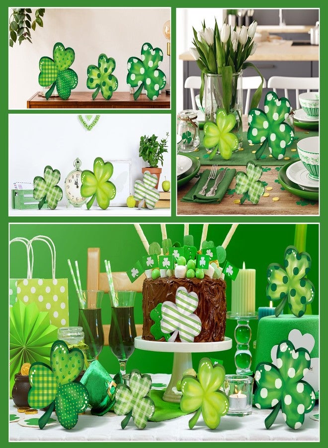 Funnymoom ٦ قطع من ديكورات النفل الخشبي لعيد القديس باتريك، قطعة مركزية خضراء على شكل نفل طاولة، صينية متعددة الطبقات مزينة بنفل أيرلندي للمنزل والمكتب والرف. - Image 5