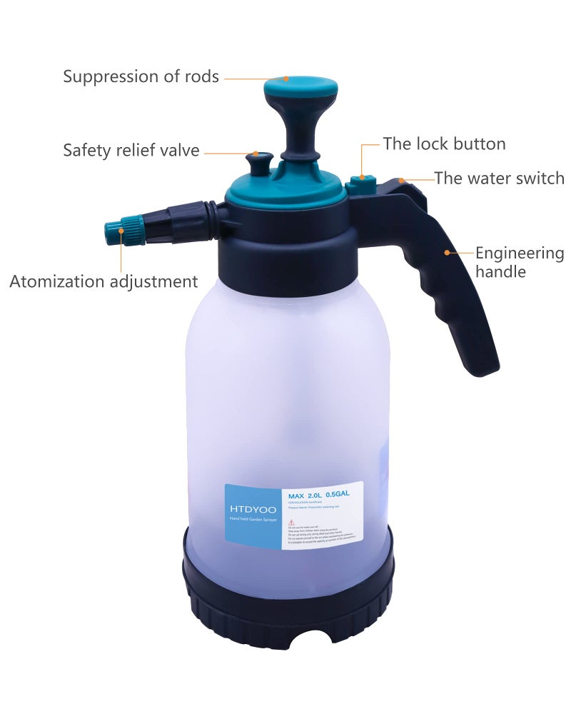 HTDYOO 0.5 Gallon Garden Pump Sprayer, Hand Held Garden Sprayer, Water Spray Unit with Adjustable Nozzle and Extra Extended Spray - Image 4