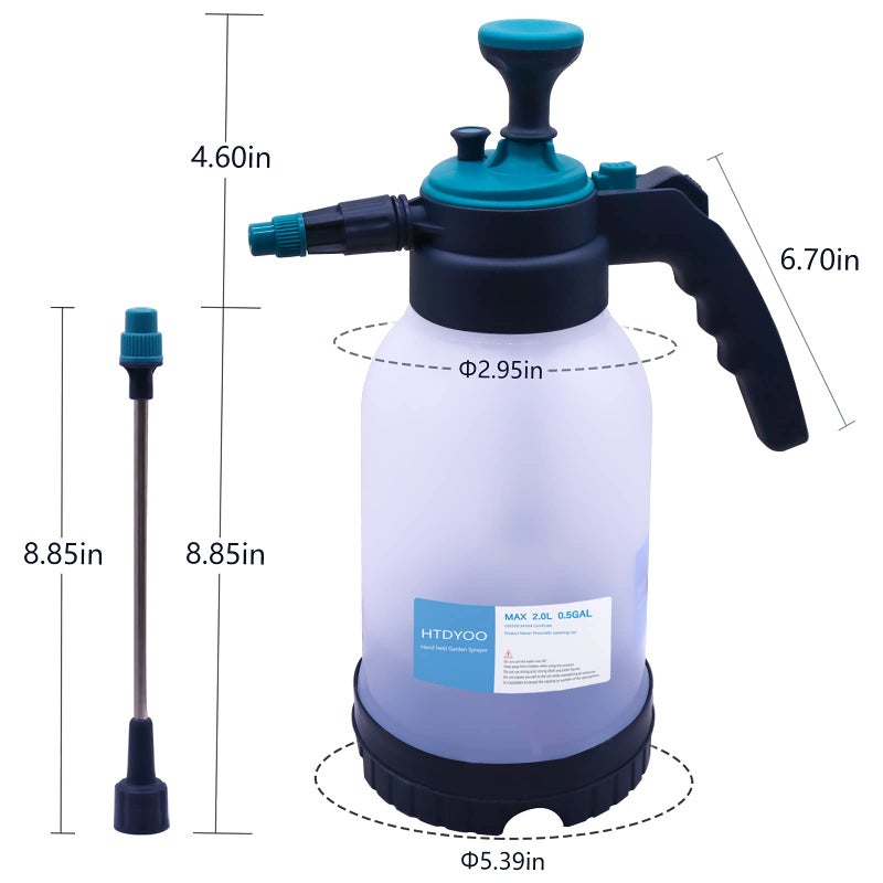 HTDYOO 0.5 Gallon Garden Pump Sprayer, Hand Held Garden Sprayer, Water Spray Unit with Adjustable Nozzle and Extra Extended Spray - Image 5
