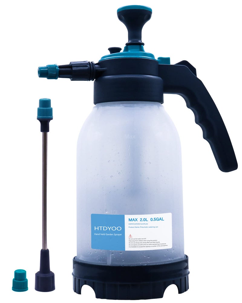 HTDYOO 0.5 Gallon Garden Pump Sprayer, Hand Held Garden Sprayer, Water Spray Unit with Adjustable Nozzle and Extra Extended Spray - Image 1
