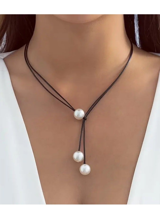 جلوسكي أنيقة بوهو أنيقة الحبل الأسود اللؤلؤ قلادة للنساء-نمط خمر/بوهيميا، ألياف البوليستر، مثالية للمهرجانات والارتداء اليومي، قلادة أنيقة - Image 1